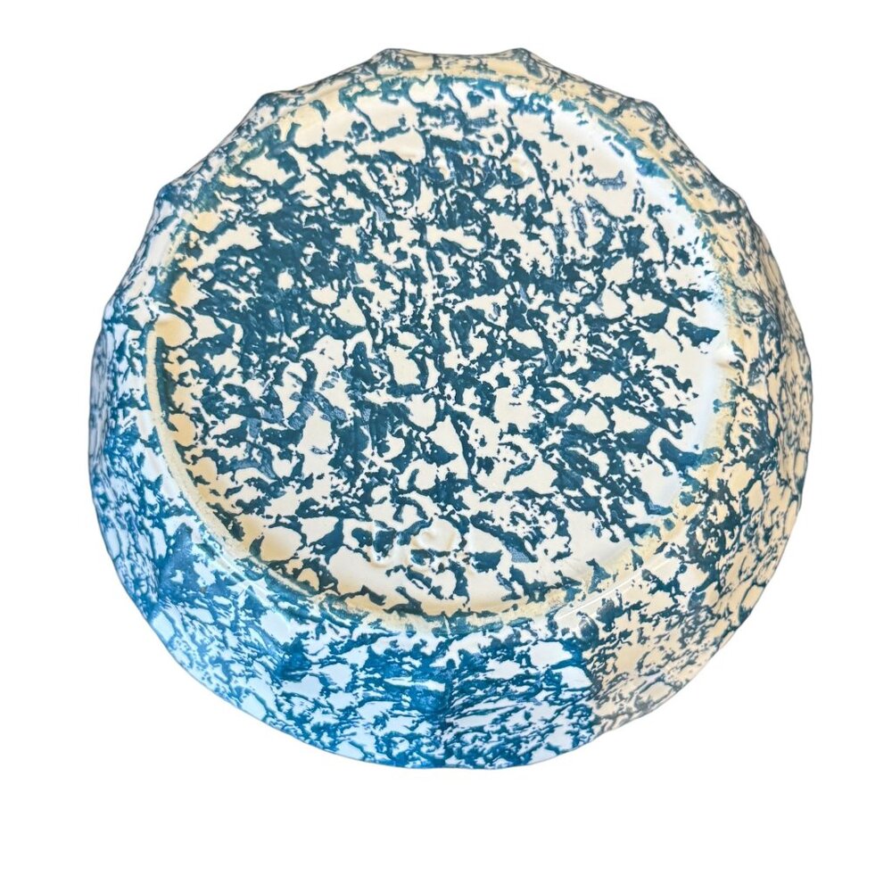 Vintage McCoy USA Blue Spongeware Scalloped Ceramic Bowl Model 7533, Size 7.5" - Picture 6 of 12